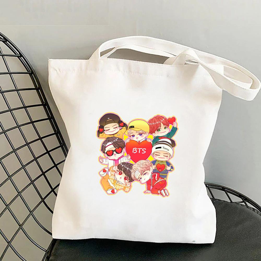 Korean Style Letter Print Canvas Tote Bag for Women Men Fashionable Shoulder Handbag Trendy Daily Shopping Bag