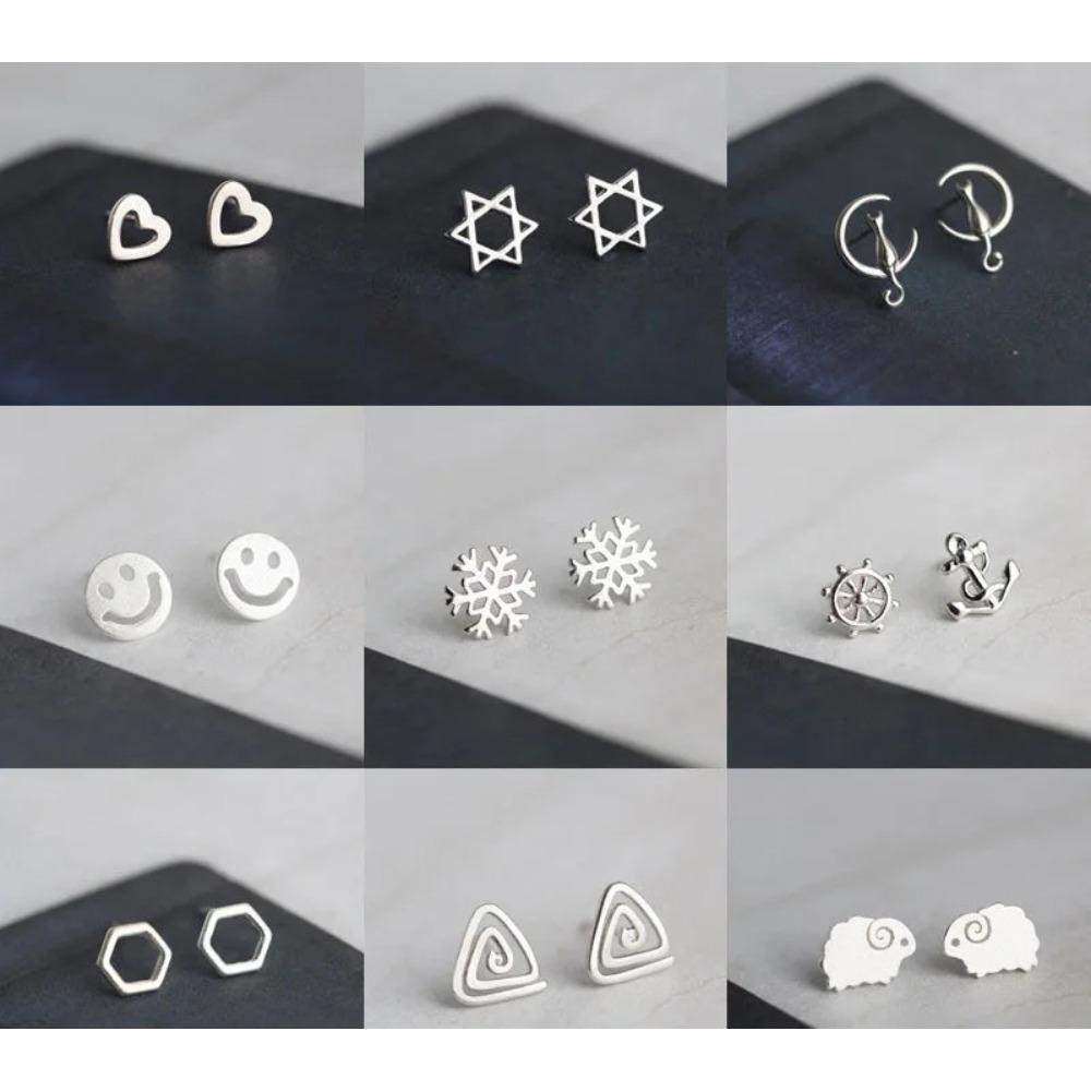 Silver Plated Korean Style Stud Earrings for Women Creative Ear Hole Design Allergy Free Fine Jewelry Accessories