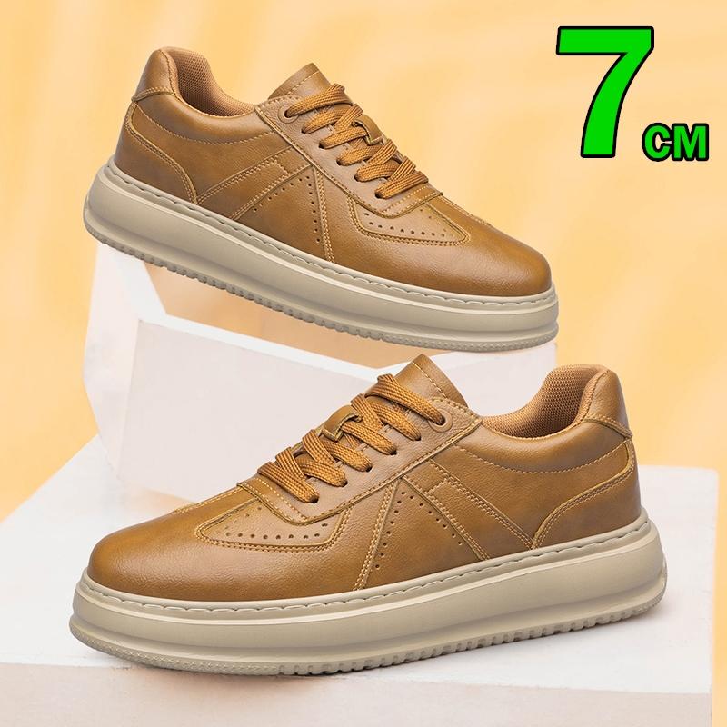 Scarpe Casual da Uomo in Vera Pelle con Rialzo Integrato 7CM Sneakers Traspiranti Comode Scarpe Sportive Rialzanti Bianche