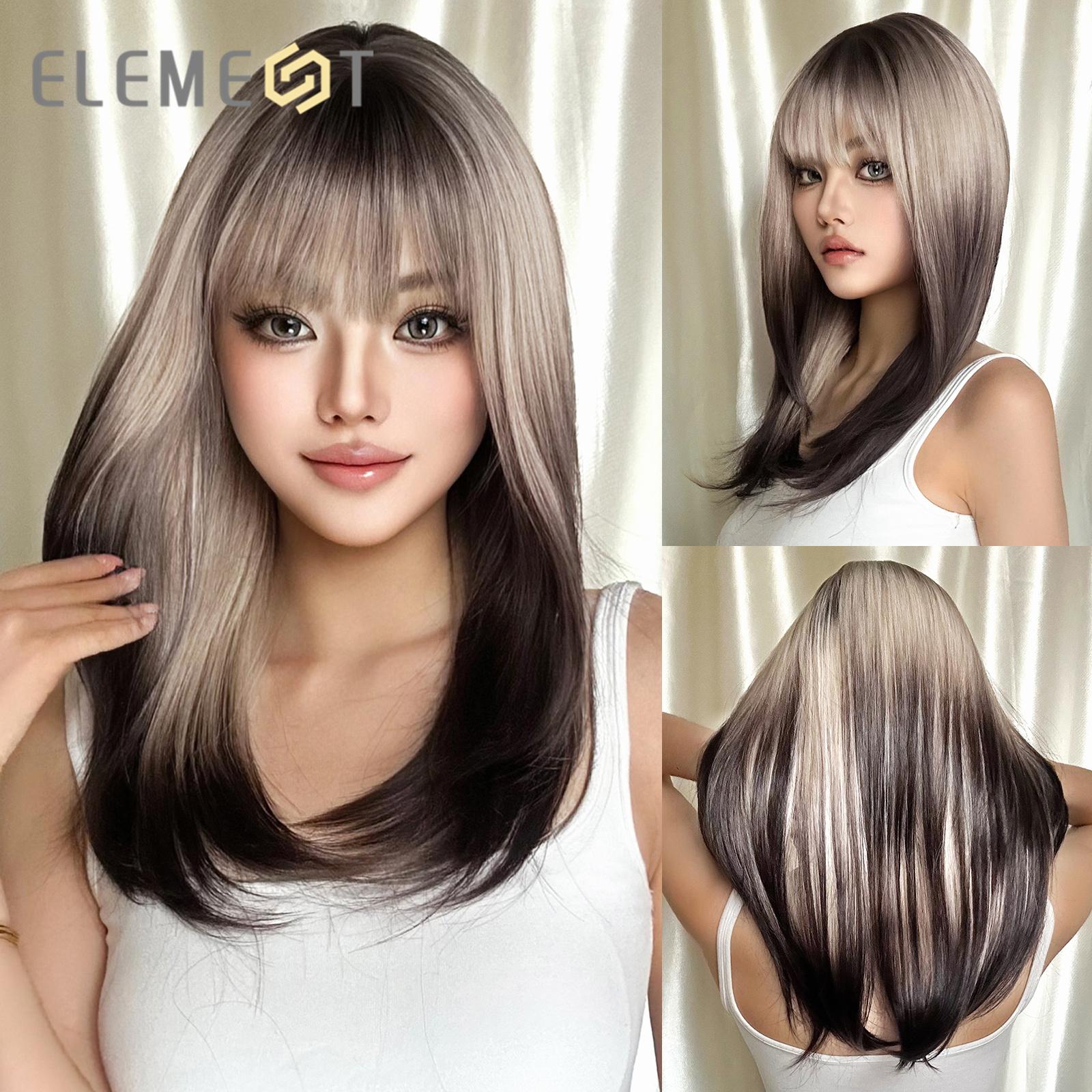 

ALAN EATON Светлый платиновый синтетический парик с челкой для женщин, костюм на Хэллоуин, длинный прямой парик с эффектом омбре и челкой для готики