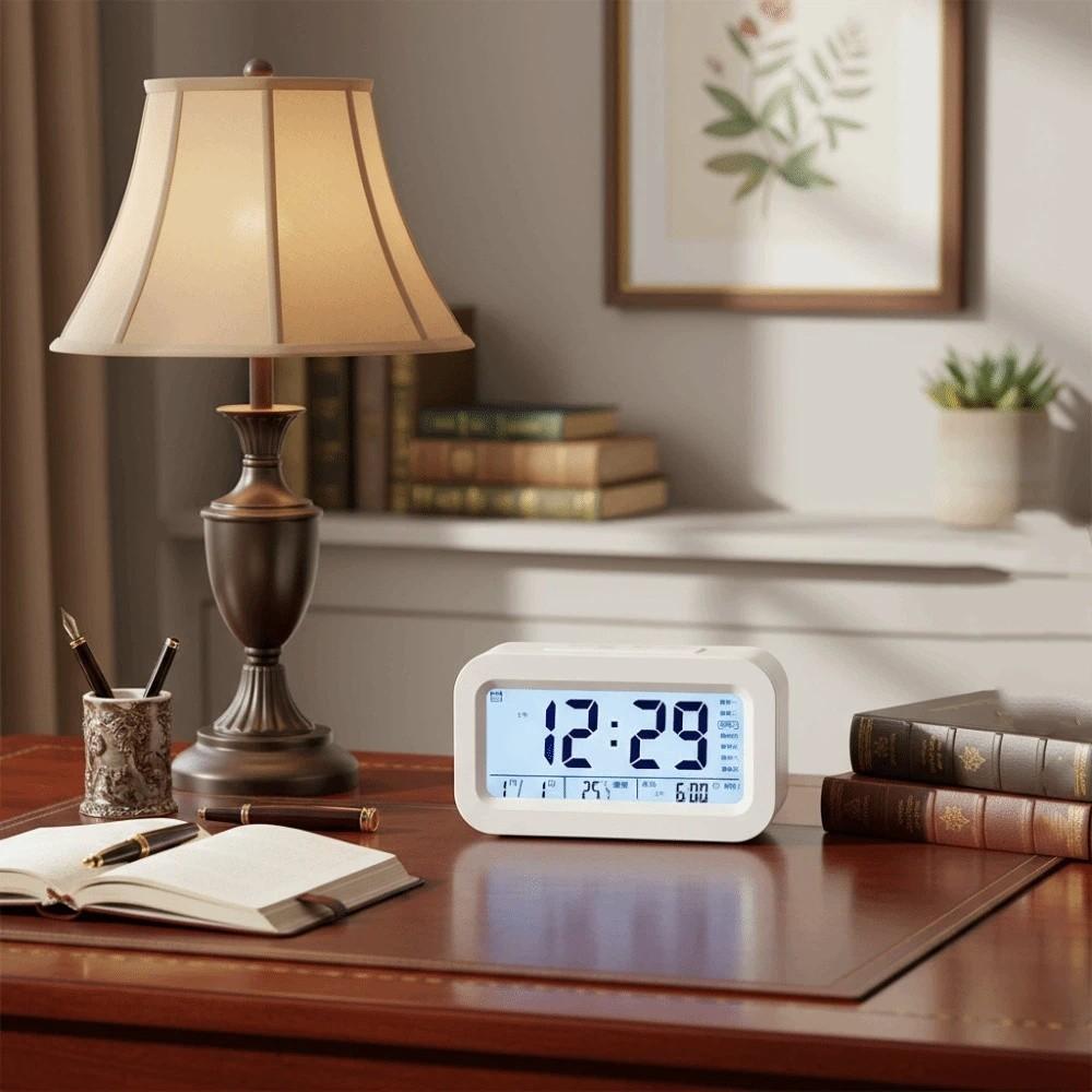 LED Display LED Electronic Alarm Clock Snooze Feature 12/24H Format Smart Electronic Clock Calendar Function Plastic