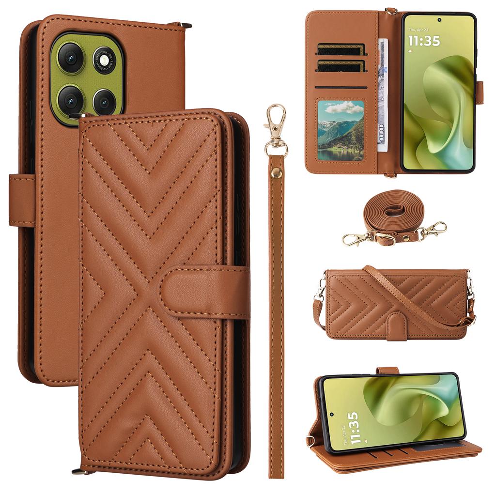 For Motorola Moto G86 Power 5G Case with Shoulder/Wrist Strap Leather Phone Cover Stand Wallet