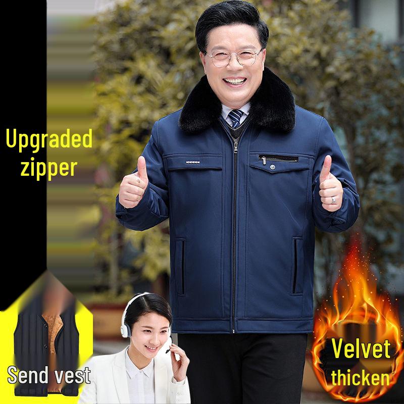 Men's Thick Warm Fleece-Lined Jacket, Short Cotton-Padded Coat for Autumn/Winter, Ideal for Middle-Aged and Elderly Dads.