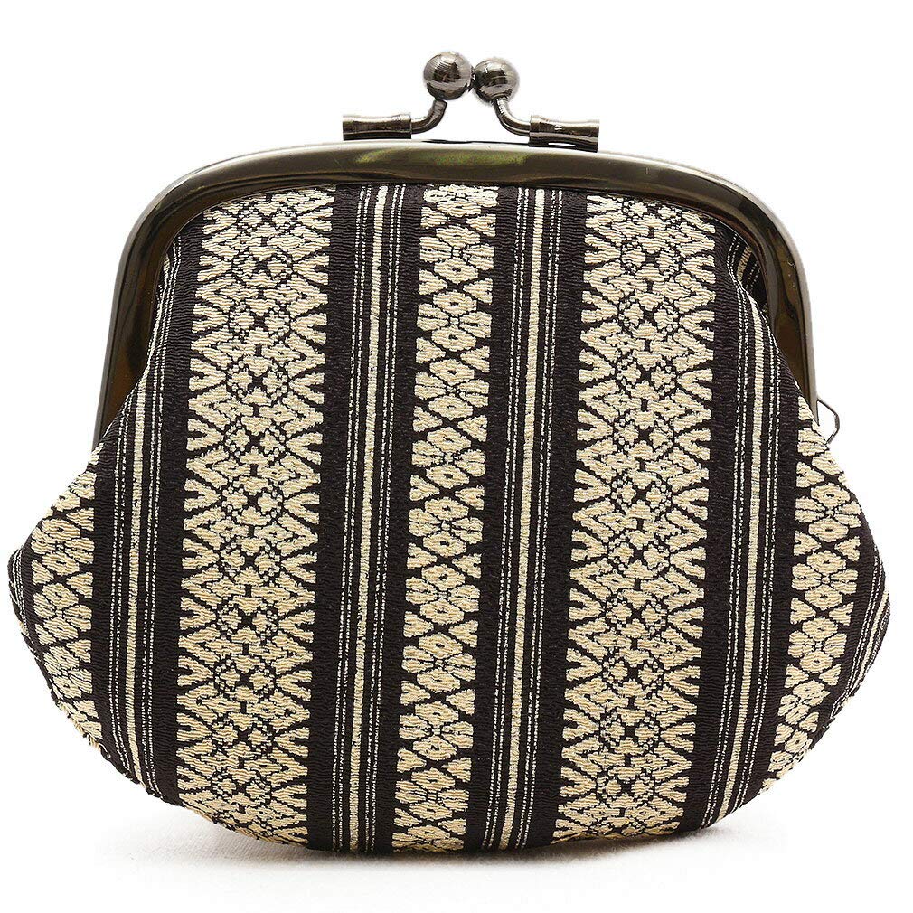 

Wallet Case with Clasp Japanese Coin Made in Japan [Komon Kobo] [Kiste] Closure, Chirimen, Pattern, 3.2-inch Purse, (Hakata Pattern, Black)