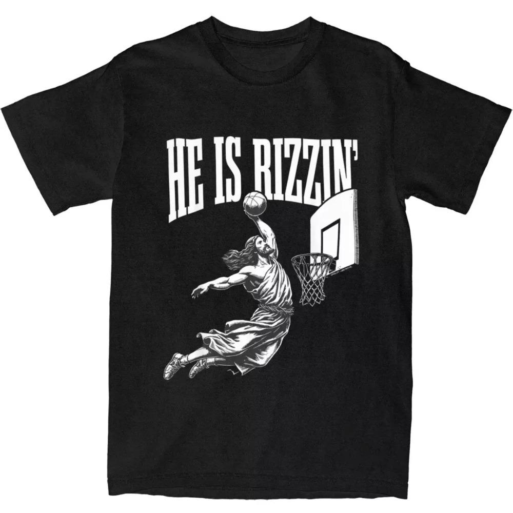Summer Men Women He Is Rizzin Funny Jesus Basketball Meme T Shirts Easter Christ  Faith  Tops T-shirt Tees