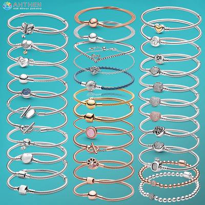 925 Sterling Silber Armbänder Wishbone Heart Blue Disc Fächerverschluss Herz T-Bar Schlangenkette Armbänder Freundschaftsarmbänder