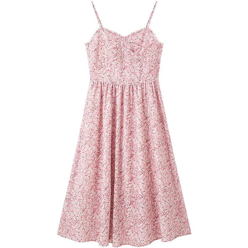

LEDING Pink French Floral X-Line Strap Dress S