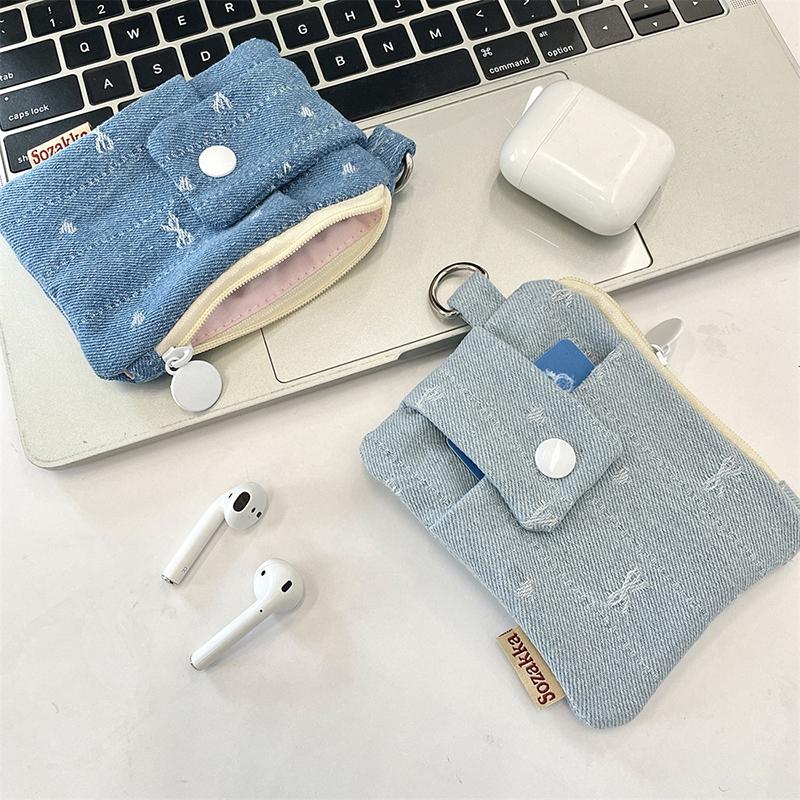 Denim Card Holder Multiple Card Slots ID Card Bank Card Protective Cover Small Coin Purse Wallet Key Organizer