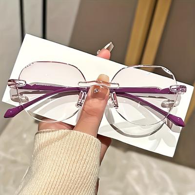Elegante randlose geometrische Lesebrille mit Strassakzenten, Vollrandrahmen, Komfortables leichtes Design, 1,0 bis 3,5