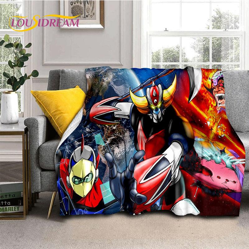 3D Cartoon UFO Robot Grendizer Anime Soft Blankets,Keep Warm Flannel Throw Blanket for Picnic Beds Sofa Home Bedroom Gifts Kids