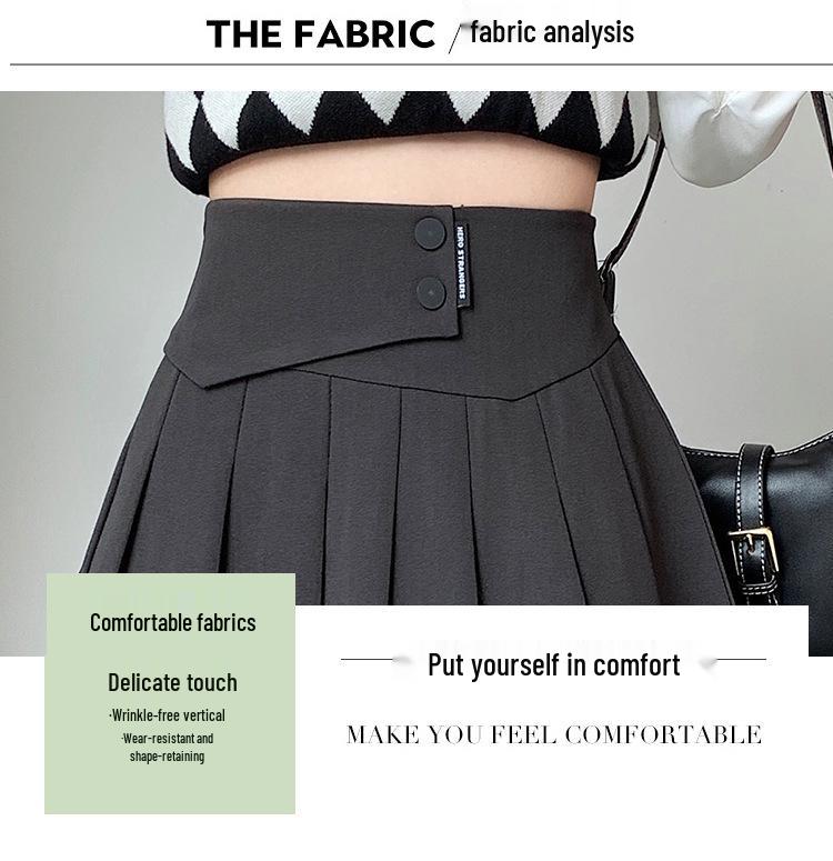 Petite High-Waist Grey Pleated A-line Skirt for Women - Spring/Autumn/Winter 2026 Fashion