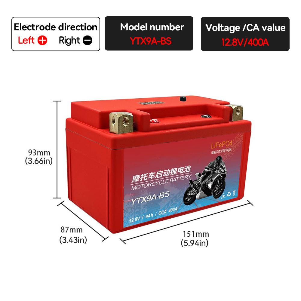 Motorradbatterie LiFePO4 Rollerstarter 12,8 V 5 Ah 7 Ah 9 Ah CCA 200A-400A Eingebauter BMS-Lithiumbatteriespannungsschutz ATV