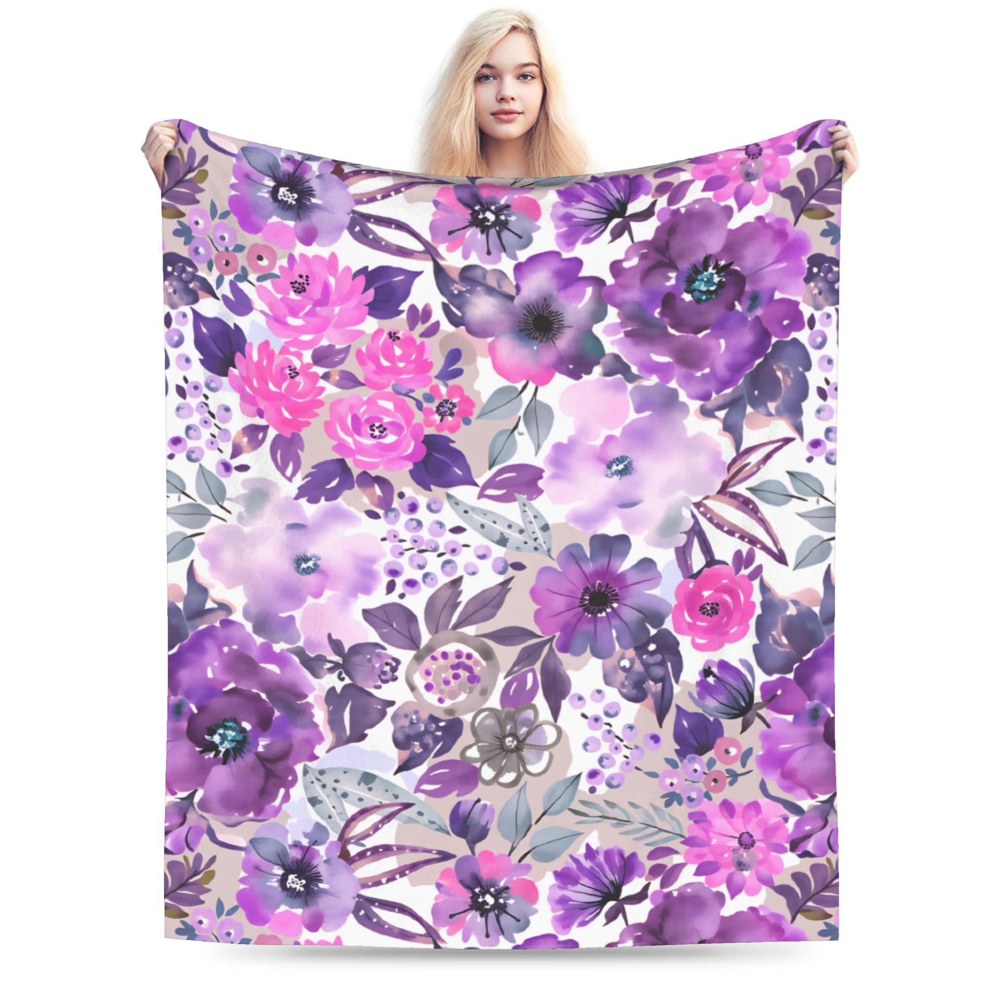 

Blossoms Watercolor Floral on Peach Fabric Flannel Blanket Winter Soft Durable Throw Blanket for Boy Girl Bedspread Sofa Bed 30x40in