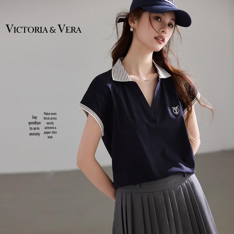 

VICTORIA&VERA Women s Striped Spliced Polo T-Shirt XL