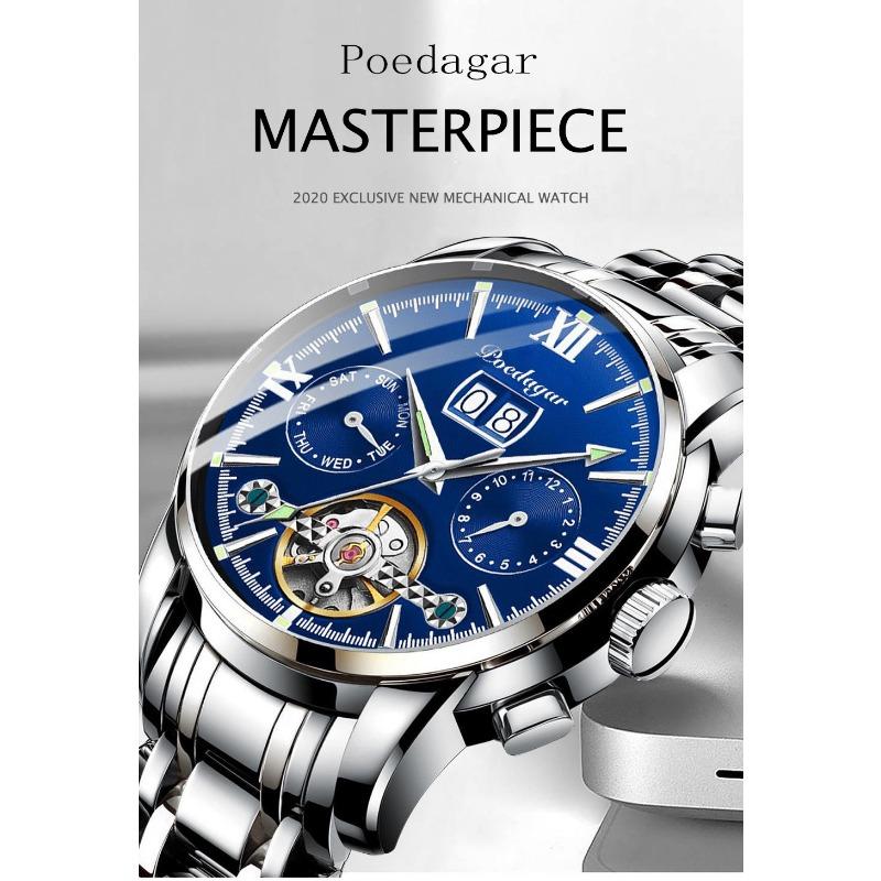 POEDAGAR Business Watch Men Luxury Fashion Stainless Steel Sport Watches Masculino