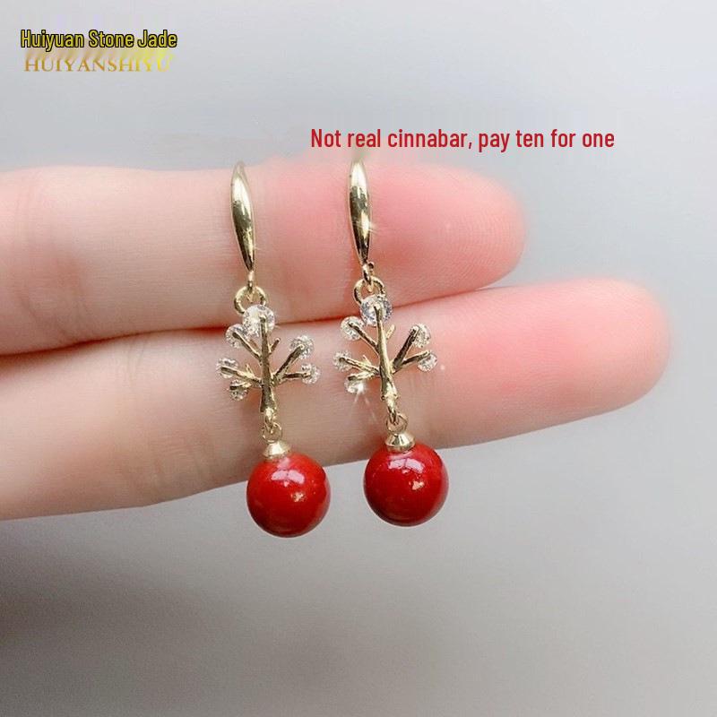 Cinnabar Purple Gold Stud Earrings - Anti-Allergic Ethnic Style Inlaid Ear Hooks for Women