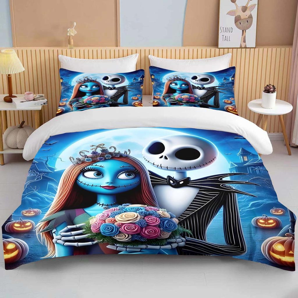 Set Biancheria da Letto Stampato 3D The Nightmare Before Christmas 1 Copripiumino 2 Federe Set Biancheria da Letto per Adulti e Bambini Varie Misure