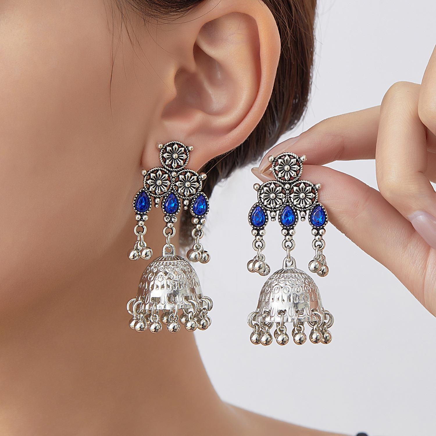 Bohemian Bell Tassel Long Drop Earrings for Women , Vintage Ethnic Style , Titanium Alloy option 2 синий