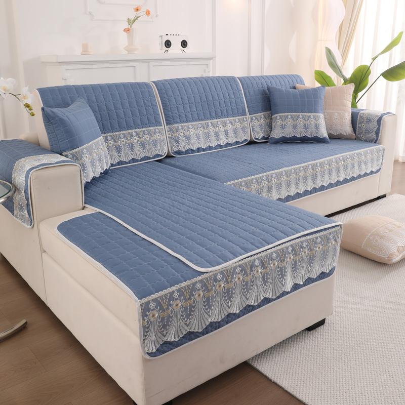 Kostkovaná krajka zdobená protiskluzový chránič potahu pohovky Lehátko Univerzální strečový polštář na rohovou pohovku Four Season 1/2/3/4místný