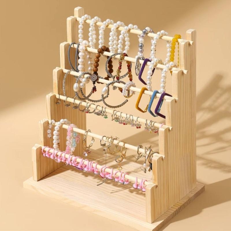 Tiered Stepped Wood Jewelry Holder Rack For Bracelet Necklace Storage Wooden Construction Wrist Accessories Holder