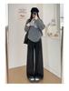 Women's High-Waisted Black and Gray Retro Plaid Wide-Leg Pants - Autumn/Winter 2024 Korean Style Slimming Casual Wear