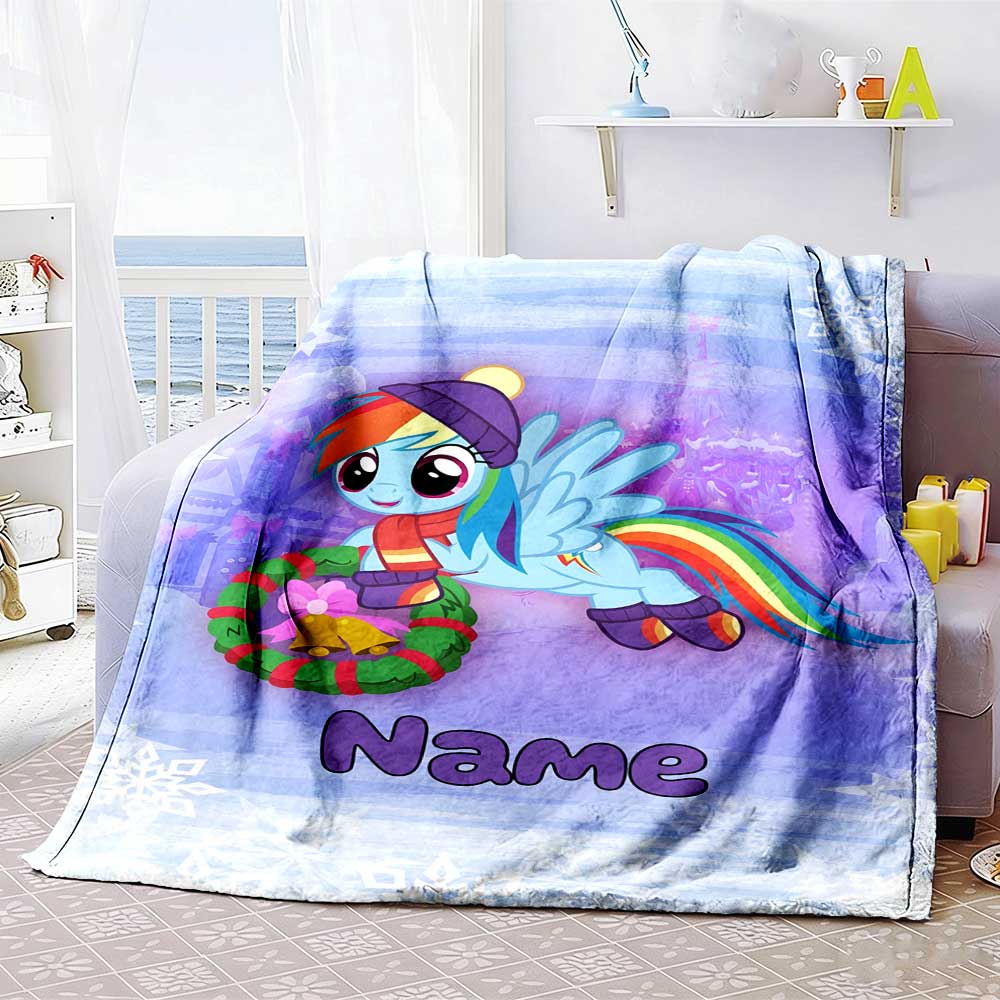 Little Pony (9) Customize Text Blanket Throw Customizable Blanket Comfortable for Seaside Sofa Couch Chair Four Seasons Universal