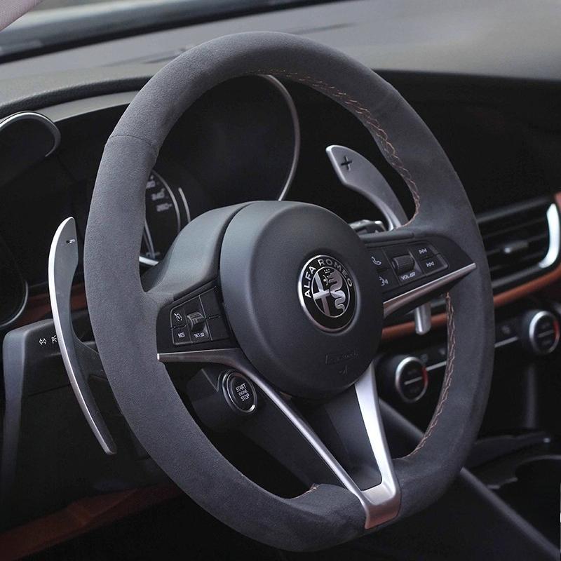 

Hand-Stitched red line suede non-slip car Steering Wheel Cover For Alfa Romeo Stelvio Giulia Auto Parts 1
