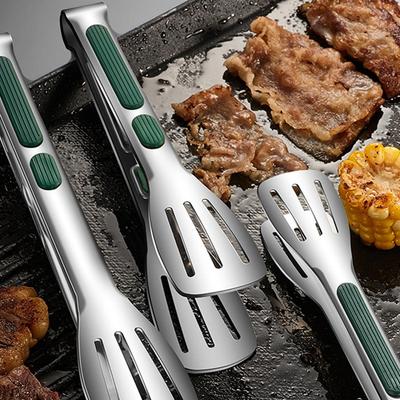Rutschfeste Edelstahl-Lebensmittelzange Fleisch Salat Brot Servierzange Barbecue Grill Buffet Klemme Kochwerkzeuge Küchenzubehör