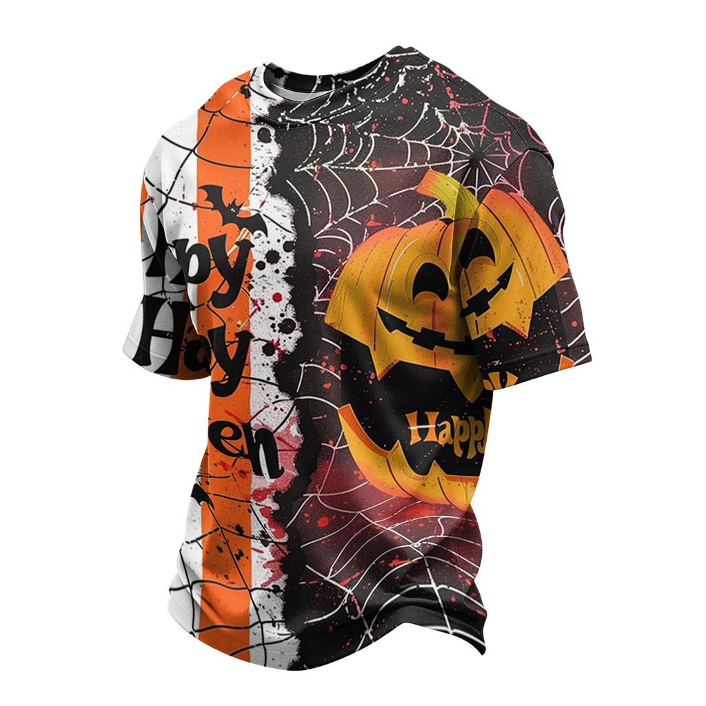 Men's Casual Halloween Print Short Sleeve T-Shirt Lightweight Breathable Round Neck Top for Everyday Wear and Seasonal Events