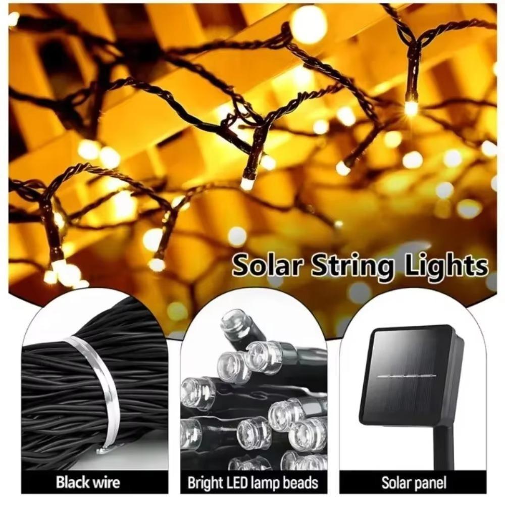 Solárne LED reťazové svetlá 50/20 LED IP65 Vodotesné 8 režimov Vianočné svetielka pre vonkajšiu záhradu Vianočnú párty Svadobnú dekoráciu