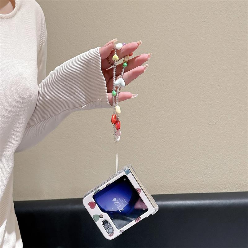 For Samsung Galaxy Z Flip 3 4 5 Case Z Flip5 ZFlip 5 ZFlip5 Colorful Love Heart Glitter Cards Bracelet Shockproof Cover
