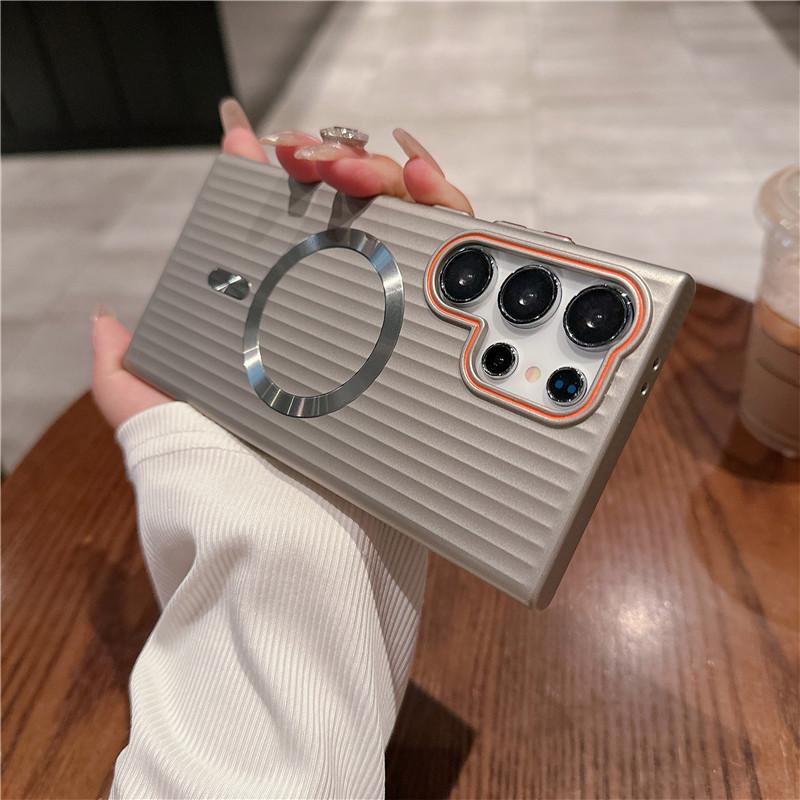 Pro Samsung Galaxy S24 S23 S22 Plus Ultra Vlnitý Pokovený Metalická Barva Magnetický Proti otiskům prstů PC Nárazuvzdorný Protiskluzový Zadní Kryt Pouzdro Skořepina