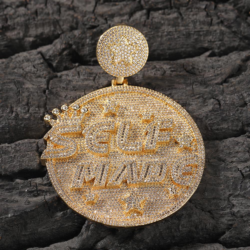 THE BLING KING Selbstgemachter Anhänger Halskette Iced Out Baguettecz Zirkonia Buchstabe Runde Medaillons Hiphop Schmuck Für Geschenk
