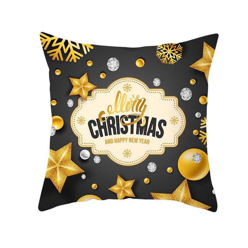 18" Merry Christmas Cushion Cover Home Decor Xmas Throw Pillow Case Gold Black