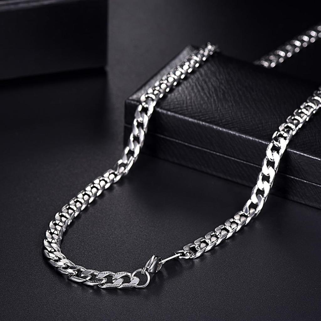Necklace for Men Stainless Steel Statement Cuban Chain Necklace Gold/Silver/Black Plated 7mm Chain Hip Hop Halloween Jewelry Gifts 18/20/22/24/26/28