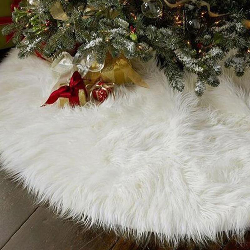 White Christmas Tree Skirt Plush Faux Fur Xmas Tree Carpet Merry Christmas Tree Decorations Ornament New Year Navidad Home Decor
