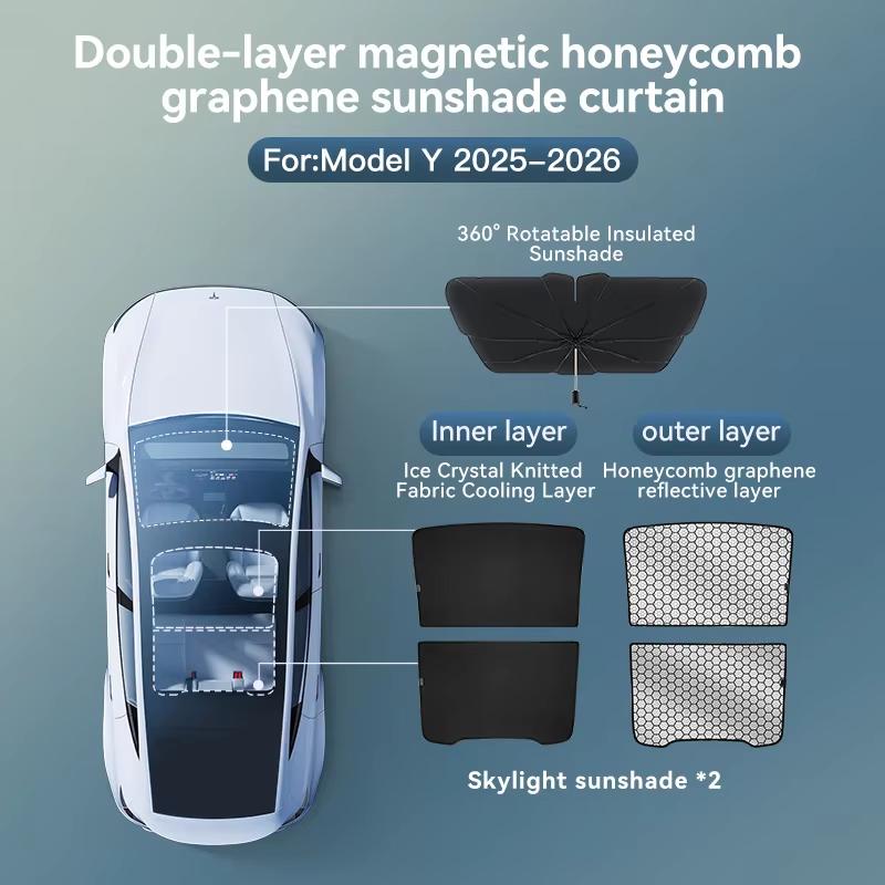YZ For Tesla Model 3/Y/YL Highland Juniper 2026 Black Roof Graphene Honeycomb Sun Shades Sunshade Car Rear Front Sunroof Glass