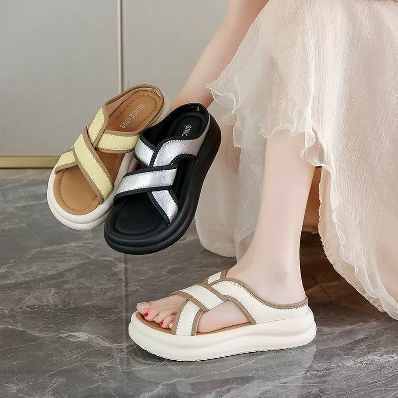 2025 Summer New Daily Casual Wear One Pedal Thick-soled Small Fragrant Beach Shoes Cross with Cool Slippers Women