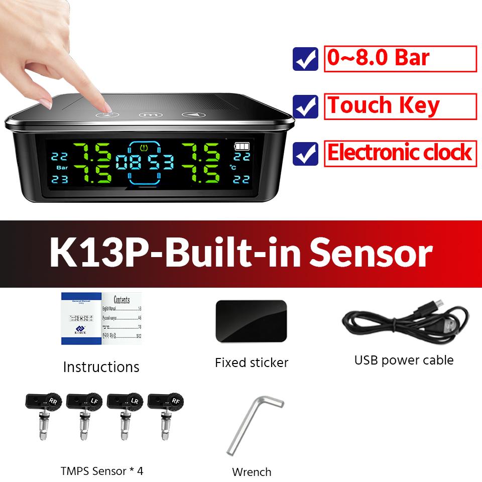 Solar TPMS Tire Pressure Monitor System Low Pressure And High Temperature Alarm LCD Display Easy Installation For Cars SUVs