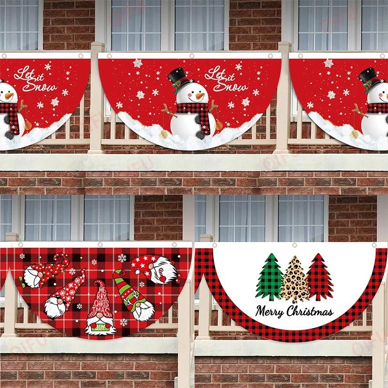 Creative 1Pcs Christmas Outdoor Polyester Fan-shaped Flag Christmas Decor For Home Cristmas Drop Ornament Xmas Gift New Year