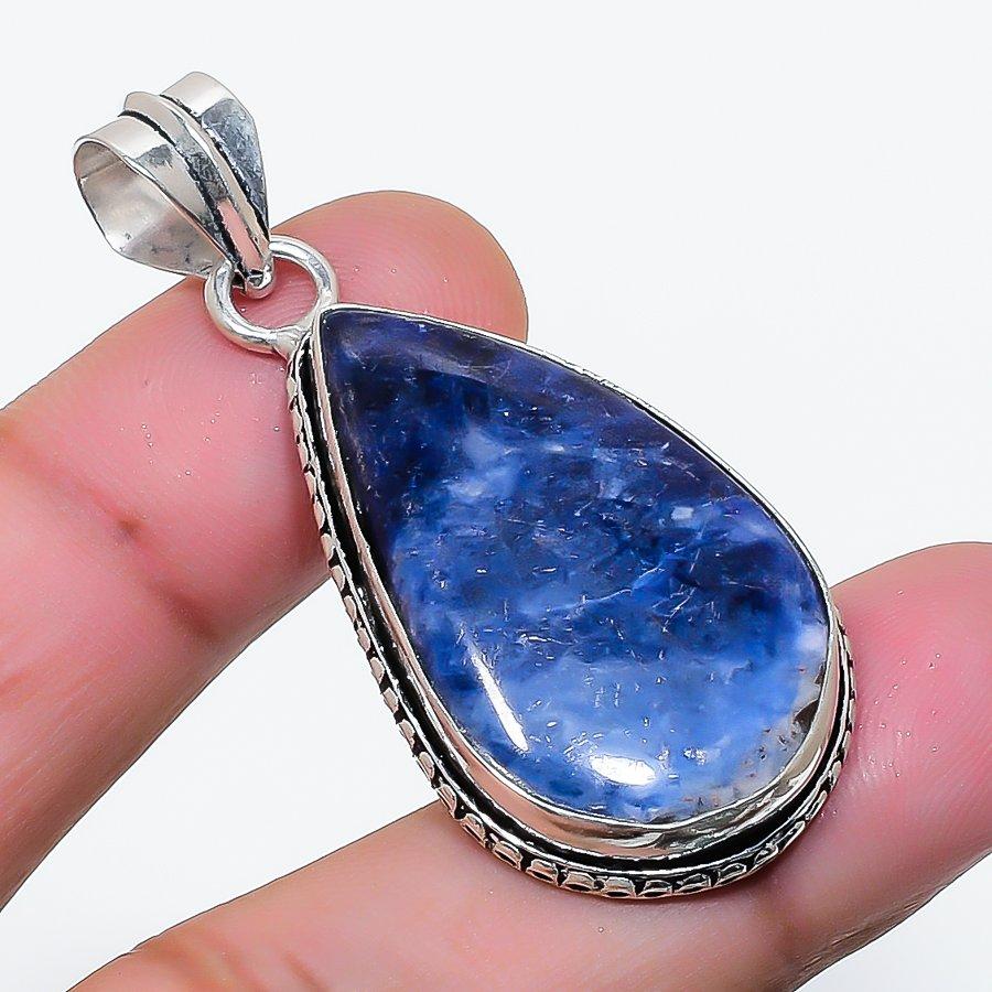 Natural Sodalite Gemstone Handmade 925 Sterling Silver Pendant 1.81" AP-14759