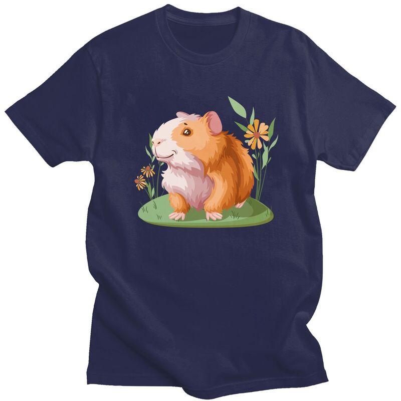Custom Kawaii Guinea Pig Flower T Shirt Men Pet Animal Tshirts Casual Tee Tops Pure Cotton Oversized Tshirt Merch