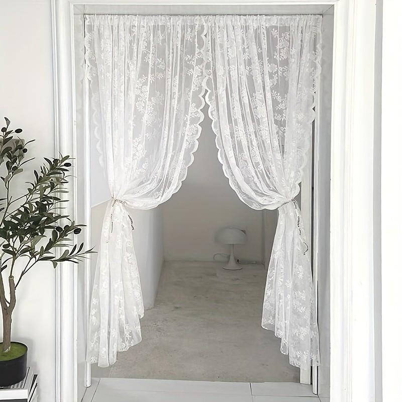 1Pcs White Lace Curtain French Countryside White Gauze Curtains Semi Blackout Curtains Finished Curtains Living Room Home Decor 150 200cm