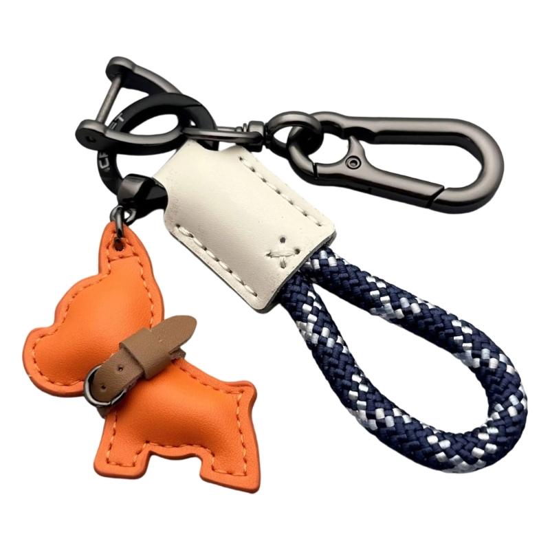Stylish French Dog PU Leather Key Rings Secure Antislip Design Comfortable Grip For Office Travel Outdoor Use