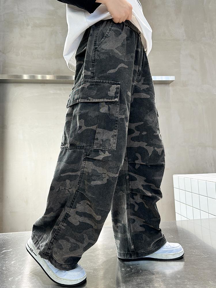 Boys' Cool Camo Pants - 2026 New Style, Straight Loose Fit, Versatile Autumn Wear