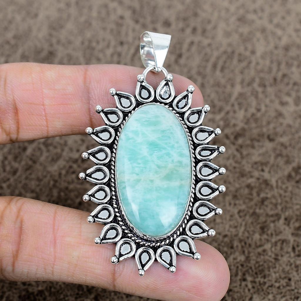 Amazonite Gemstone Handmade 925 Sterling Silver Jewelry Pendant 2.56" KKG-747