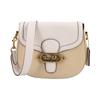 Jade 21 Fashion Trend Logo Pebbled Color Block Leather Saddle Bag Shoulder Crossbody Bag Medium Women's White with Light Brown