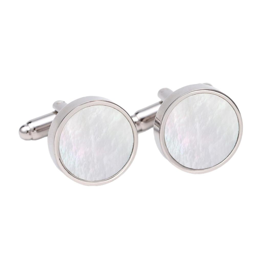 Herren Minimalistische Muschel Runde Silber Manschettenknöpfe - Französische Luxus Accessoires, 1 Paar