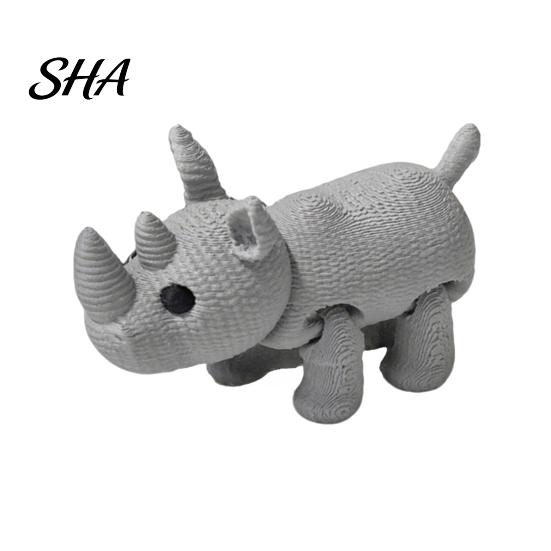 Smooth Edge Rhino Model 3D Printed Knitted Rhinoceros Figurine, Mini Fidget Toy with Animal Sculpture Movable Joints, Wild Collectible Figure for Desk
