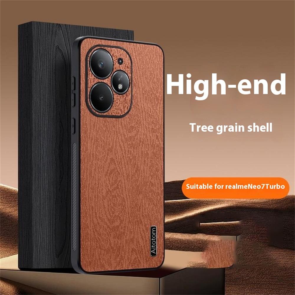 For Realme Neo7 Turbo 5G Case Wood Texture PU Leather Coated PC TPU Phone Cover